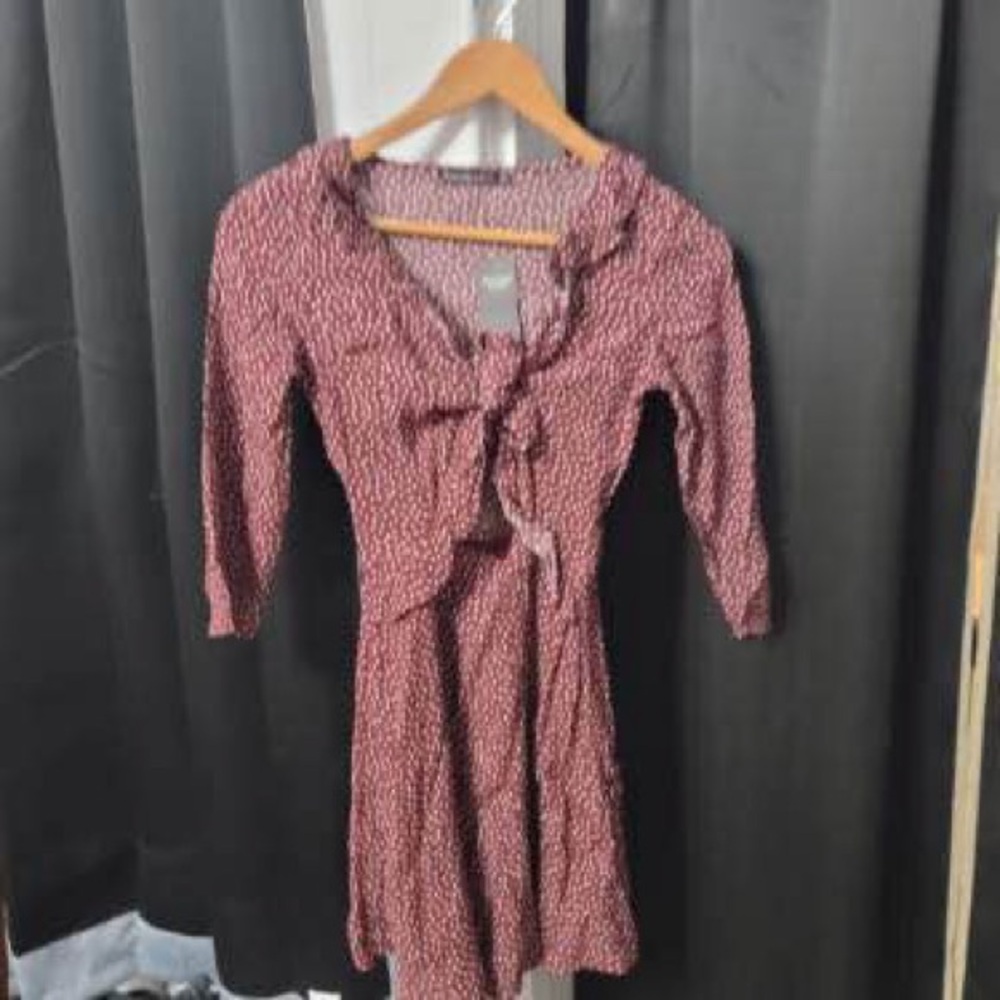 Abercrombie & Fitch Burgundy Floral Ruffle Wrap Midi Dress